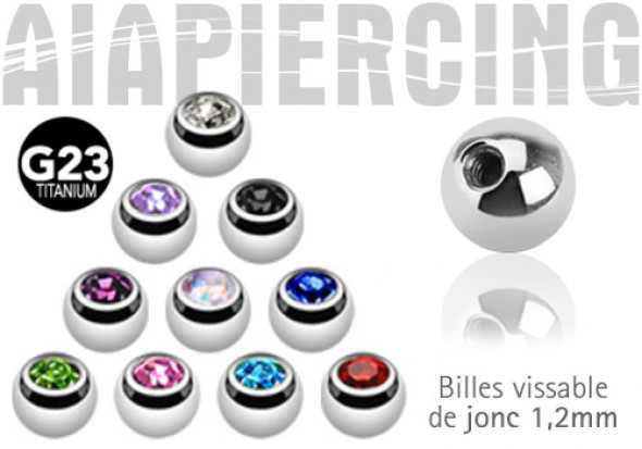 Piercing accessoire Bille titane G23 1,2mm strass