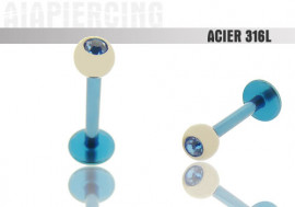 Piercing labret Cristal bleu 3mm