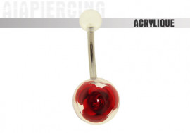 Piercing nombril acrylique rose rouge