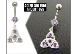 Pendentif nombril argent triskel violet