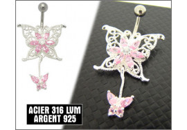 Piercing nombril argent papillon et fleur