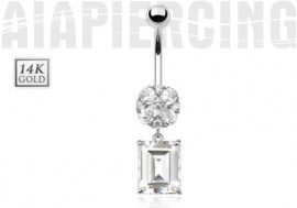 Piercing nombril fleur et pierre or blanc