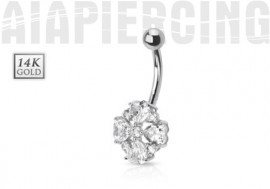 Piercing nombril fleurs et pierres or blanc