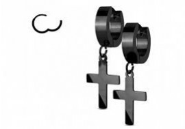 Boucle d'oreille acier articulée croix noire