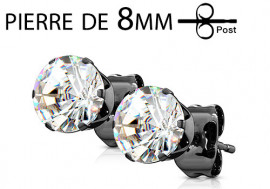 Boucle d'oreille noire cristal griffé 8mm