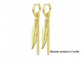 Piercing boucle d'oreille anneau plume dorée