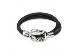 Bracelet cuir noir et nœud en acier