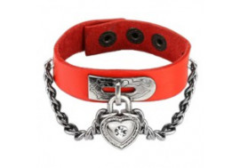 Bracelet en cuir rouge cadenas coeur