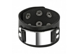 Bracelet en cuir noir et plaque acier