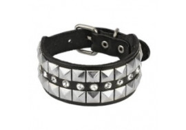 Bracelet cuir noir avec pyramides et strass