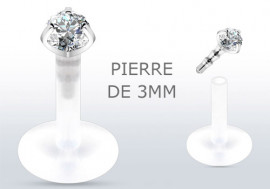 Piercing labret ou tragus style diamant blanc 3mm