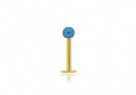 Piercing labret anodisé doré bille bleue foncée