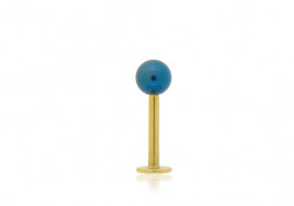 Piercing labret doré bille 4mm bleue foncée