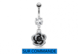 Piercing Nombril rose strass noir et blanc