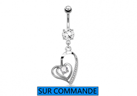 Piercing Nombril double coeur et strass