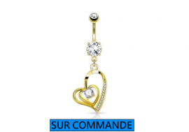 Piercing Nombril double coeur et strass plaqué or