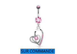 Piercing Nombril double coeur et strass rose