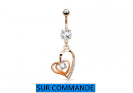 Piercing Nombril double coeur et strass plaqué or rose