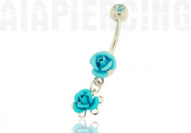 Piercing nombril pendentif roses turquoises