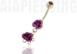 Piercing nombril pendentif roses violettes
