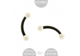 PIERCING BANANE FLEXIBLE NOIR BILLE BLANCHE