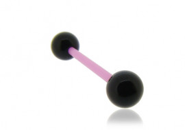 Piercing langue acrylique noir tige rose