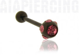 Piercing langue blackline cristaux roses