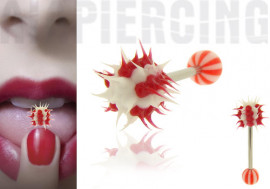 piercing langue virus rouge et blanc