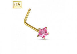 Piercing nez or jaune étoile rose tige en L