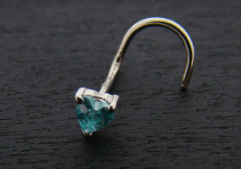 Piercing nez or blanc 14K coeur bleue 3mm