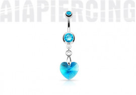 Piercing nombril coeur de cristal bleu