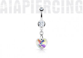 Piercing nombril coeur de cristal blanc irisé