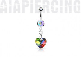 Piercing nombril coeur de cristal vert irisé