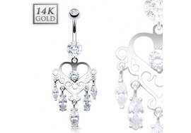 Piercing nombril coeur chandelier avec pierres