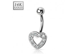 Piercing nombril coeur serti de pierres