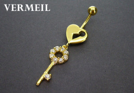 Piercing nombril argent vermeil coeur clé