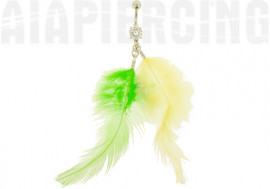 DESTOCKAGE Piercing nombril plumes verte et jaune