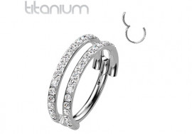 Piercing Anneau Clicker Titane Double Bande de Strass