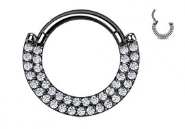 Piercing Anneau clicker Titane double strass noir