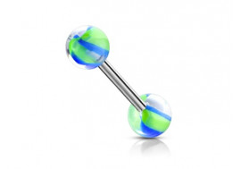 Piercing barbell hélice vert et bleu
