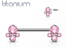 Piercing Barbell Téton titane pierres serties roses