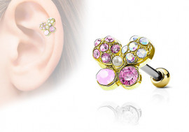 Piercing cartilage, hélix papillon strass plaqué or