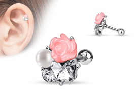 Piercing helix, cartilage et tragus rose et perle