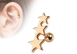 Piercing helix, cartilage triple étoile plaqué or rose