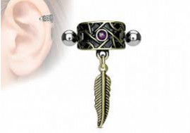 Piercing cartilage vintage opale et plume