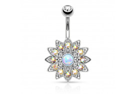 Piercing de ventre soleil opalite blanc irisé