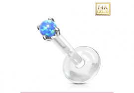 Piercing labret or blanc opalite bleue