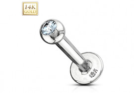 Piercing labret en or gris 14 carats pierre blanche