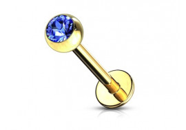 Piercing labret plaqué or et strass bleu