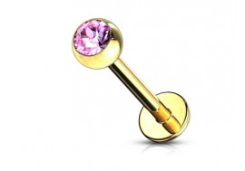 Piercing labret plaqué or et strass rose